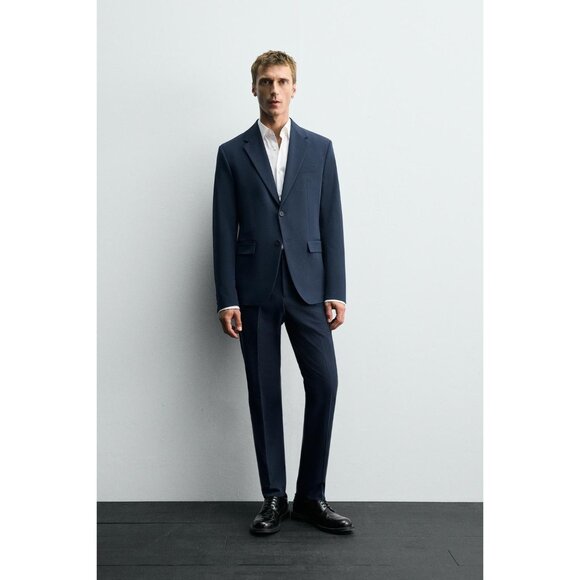 Zara Mens Suit Jacket Blazer EU 50 US 40 Navy Blue Slim Fit 1564/200 NWT - Picture 1 of 16